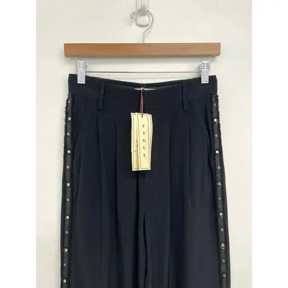 NWT Figue Hadley Embellished Beaded Pleated Drapey Straight Leg Trousers Size 2 - Picture 5 of 15